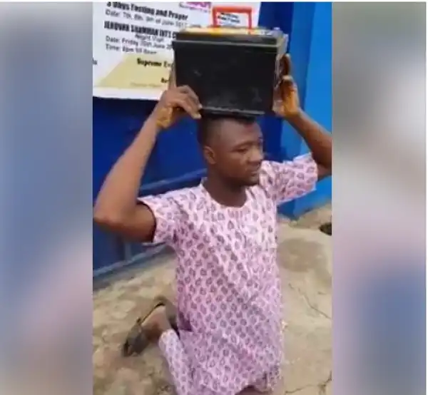 PHOTOS: Man Publicly Humiliated After Being Caught Stealing Car Battery